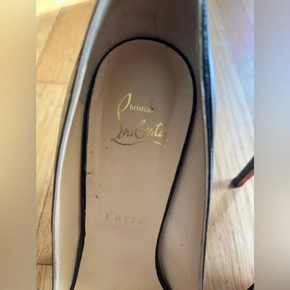 Christian Louboutin MOIRA 120 Black Patent Platform Pumps Cut Out Sz 38 - Picture 7 of 9